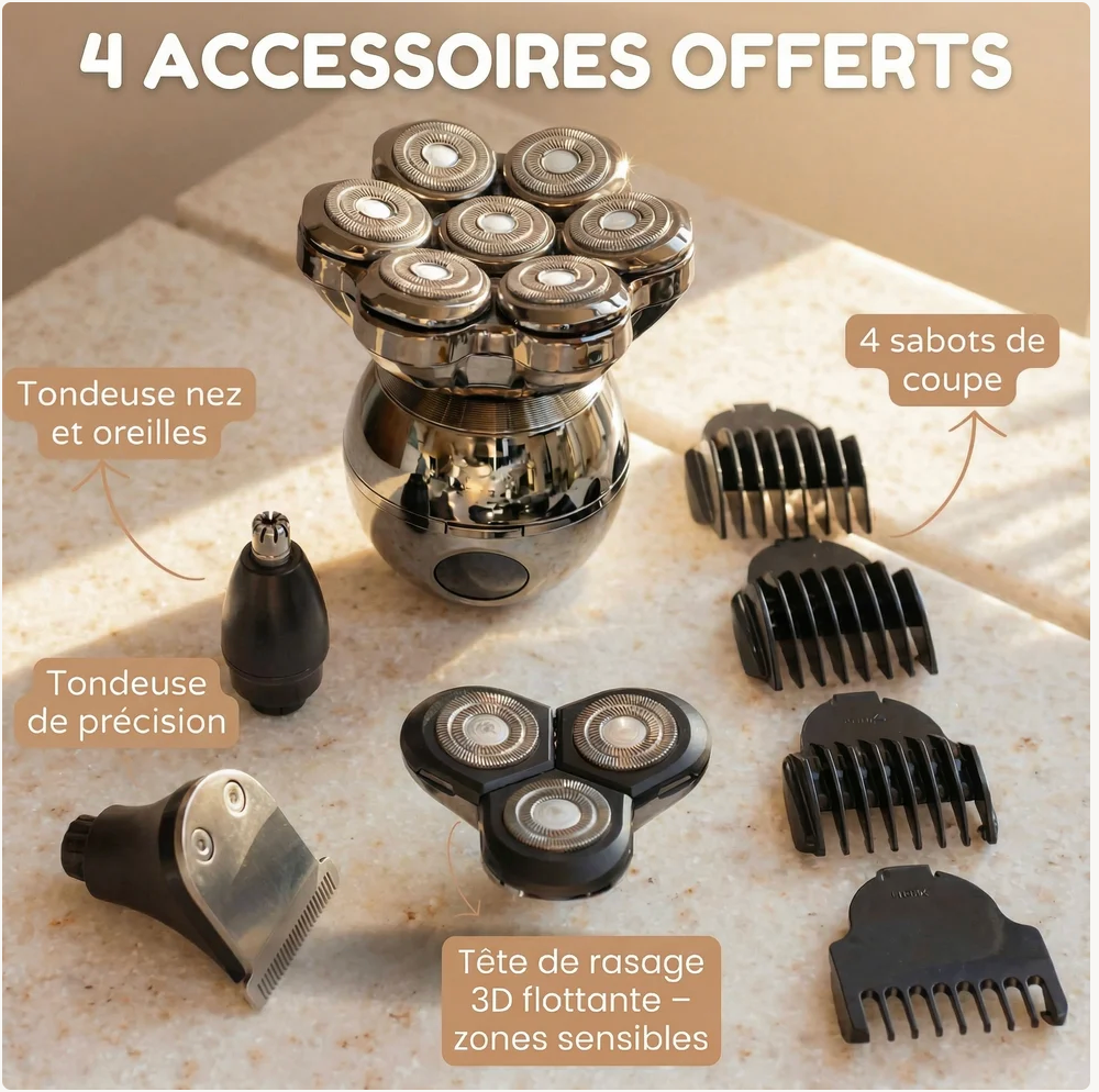 Kit de rasoir flottant 7D | Multifonction 5-en-1⚡ Recharge sans fil + indicateur de batterie LED🚿 Utilisation sur peau sèche ou humide · Lavable🪐 Pratique pour les déplacements