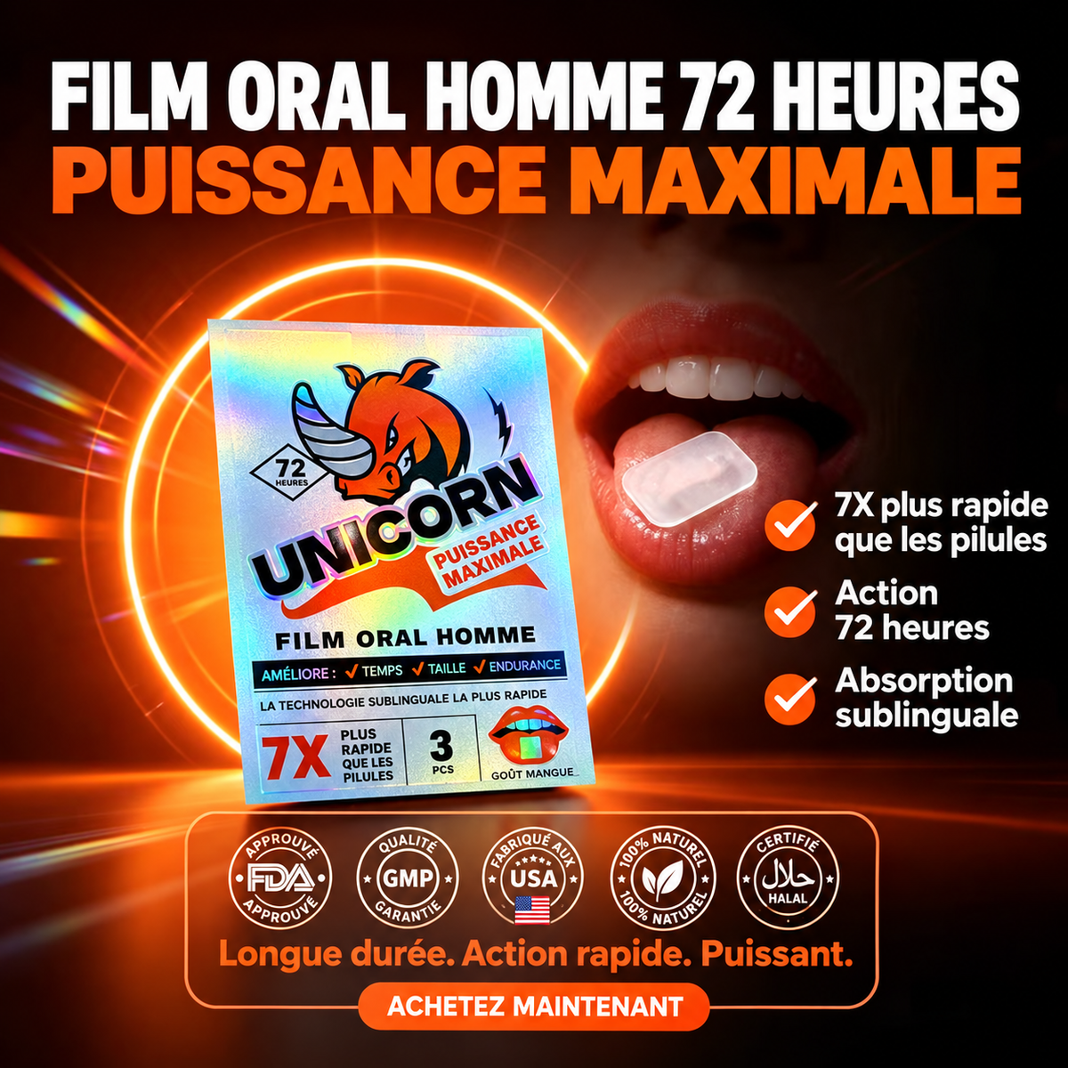 Soutien rapide des performances masculines | 100 % naturel, conforme aux normes FDA, GMP et Halal