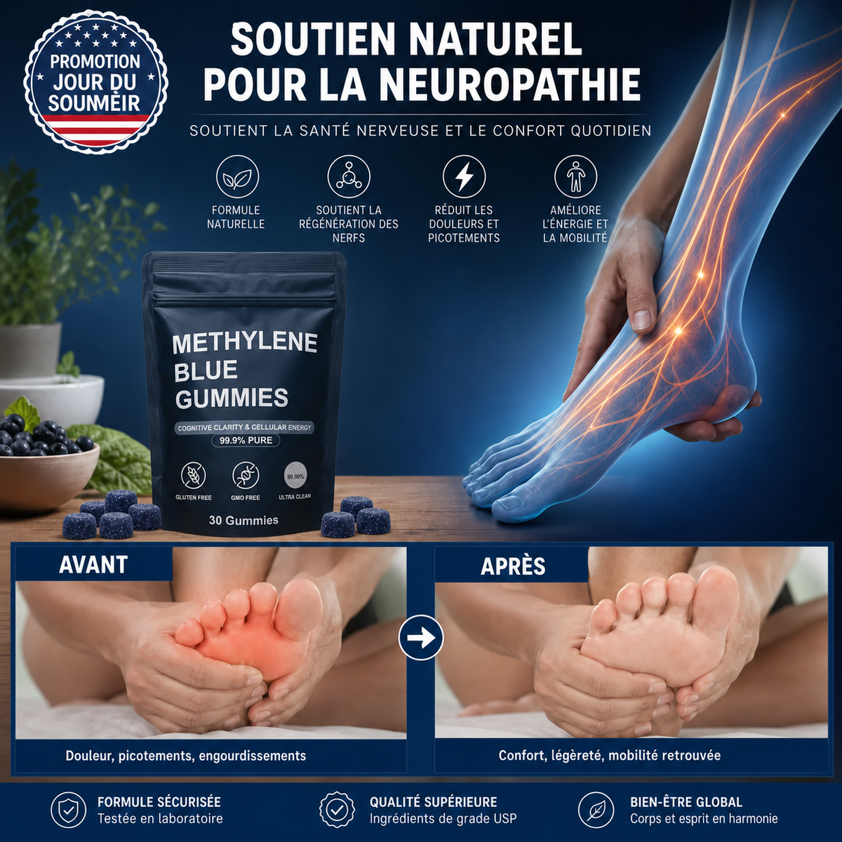 Gummies au bleu de méthylène - Soutien Confort Nerveux