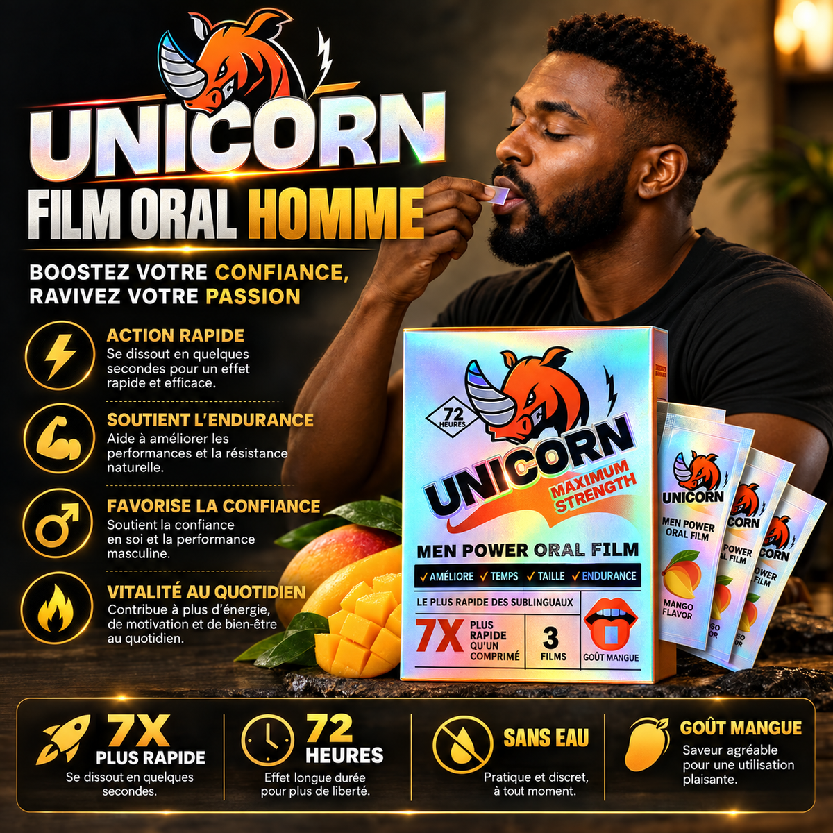 Soutien rapide des performances masculines | 100 % naturel, conforme aux normes FDA, GMP et Halal