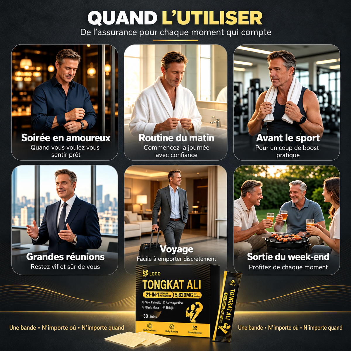 Bandes de Tongkat Ali 21 en 1 Soutien rapide des performances masculines
