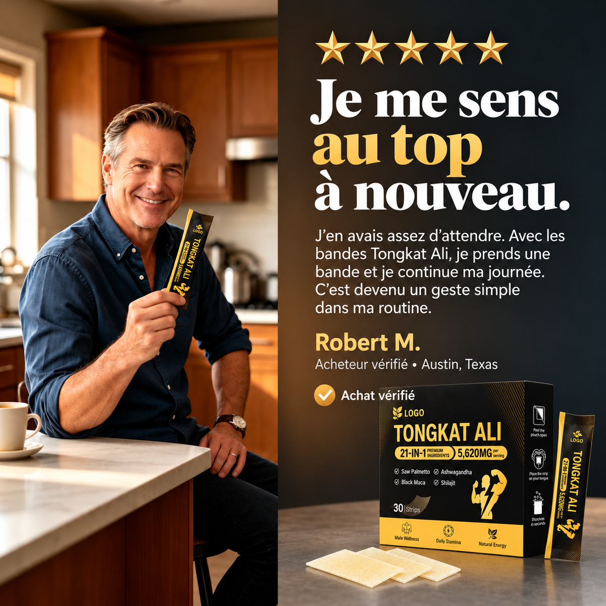 Bandes de Tongkat Ali 21 en 1 Soutien rapide des performances masculines
