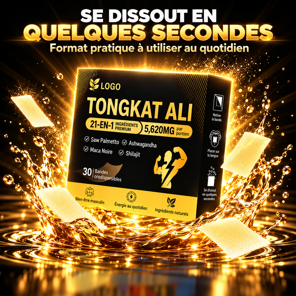 Bandes de Tongkat Ali 21 en 1 Soutien rapide des performances masculines